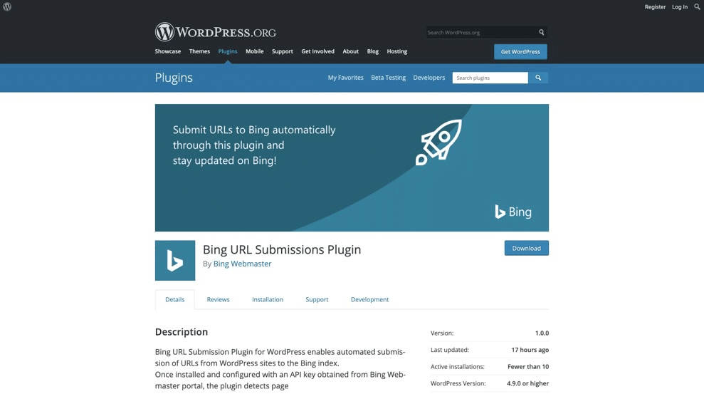 Bing plugin page