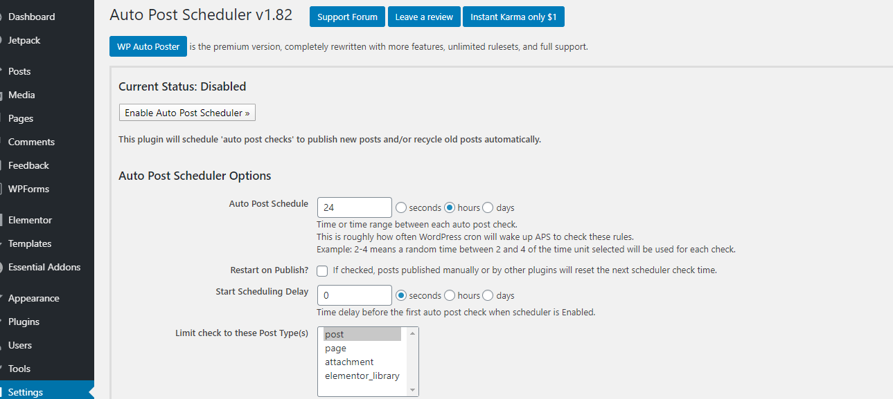 Plugin Settings for WordPress Bulk Schedule Posts