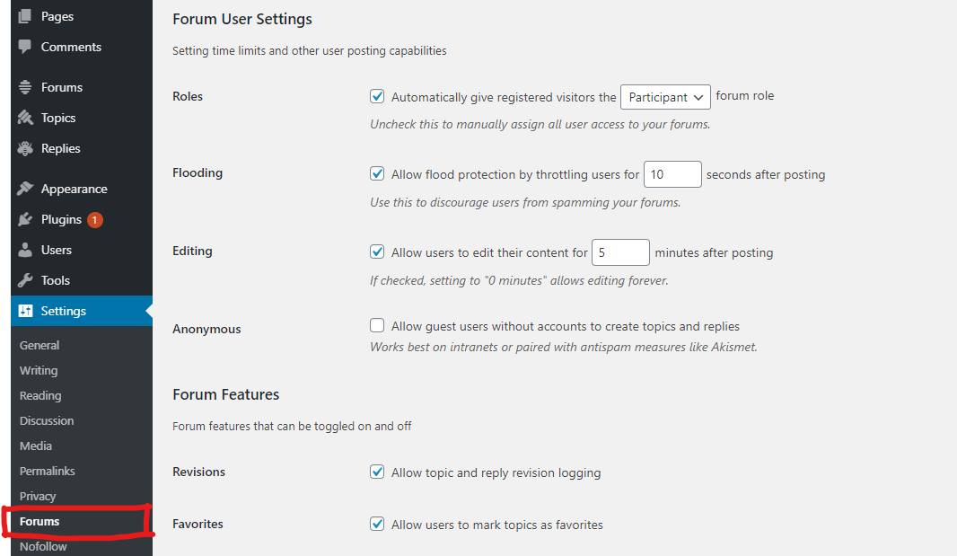 Managing bbPress forum settings