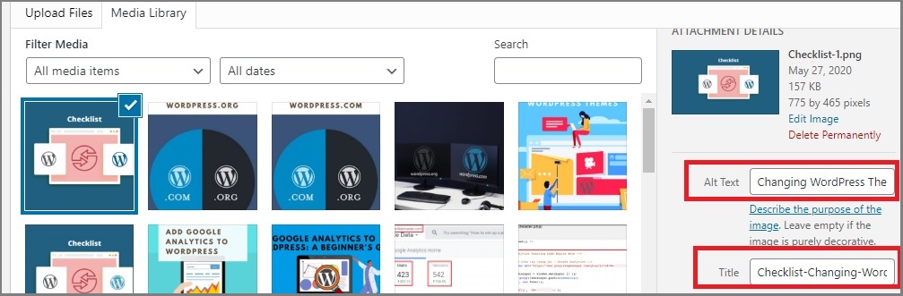 alt text field in the wordpress