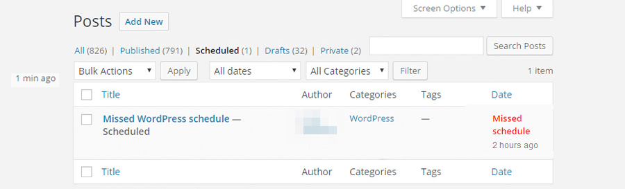 wordpress scheduled post error